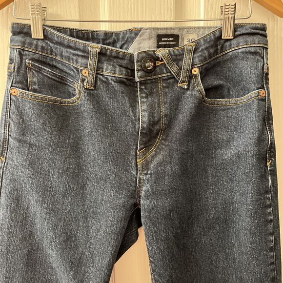VOLCOM Solver Modern Straight Leg Jeans Men’s 30 Dark Wash Blue Skater - Picture 3 of 12